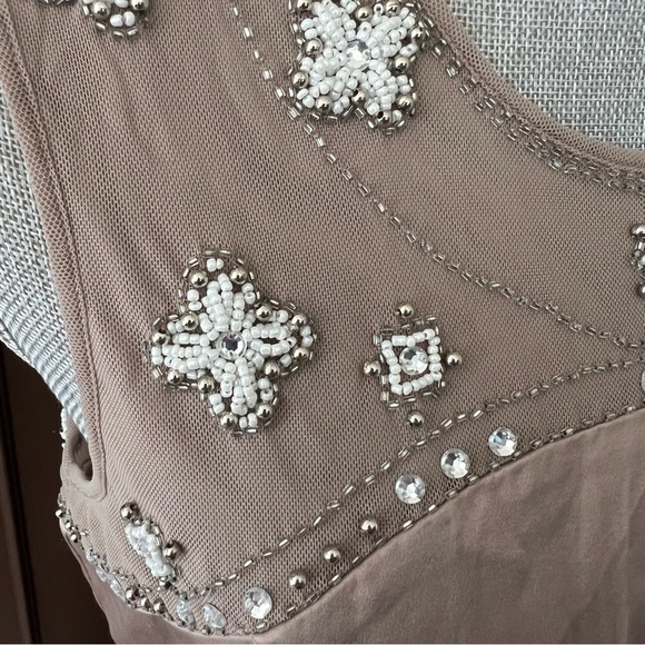 Label by Five Twelve Champagne Satin Beaded A-Line Dress - Picture 4 of 12